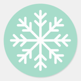 Soft Teal Round Snowflake Sticker Runt Klistermärke