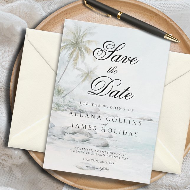 Soft Tropical Palm Watercolor Beach Save the Date Inbjudningar (Skapare uppladdad)