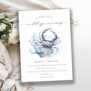 Soft Underwater Crab Coral Nautical Wedding bjudan Tack Kort