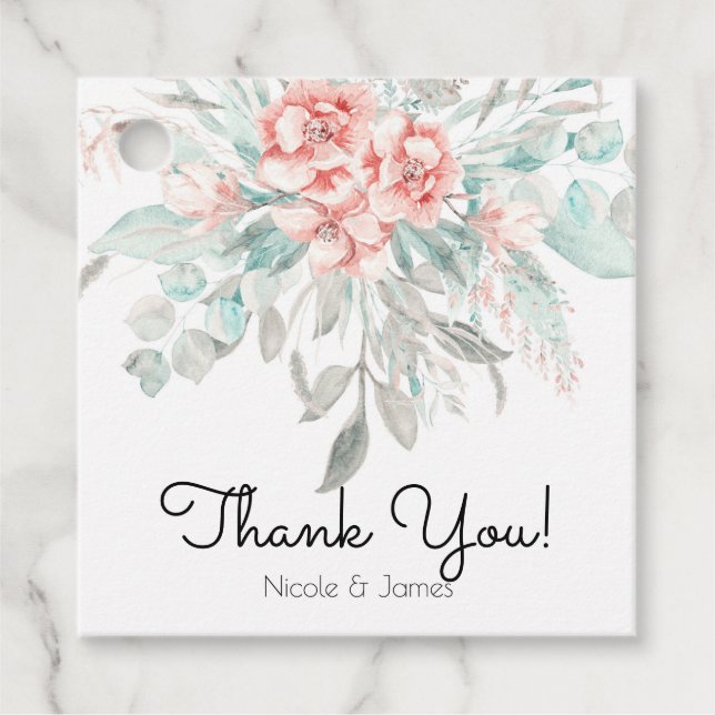 Soft Vår sommartid Blommigt Greenery Elegant bröll Gåvor Etiketter (Framsida)