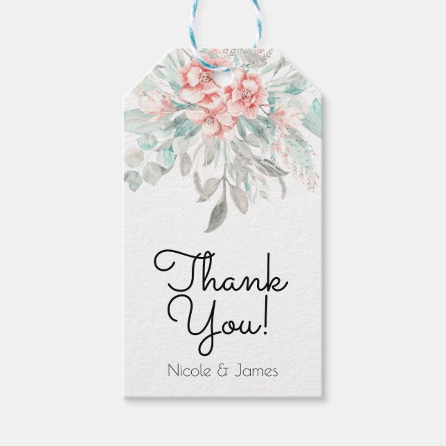 Soft Vår sommartid Blommigt Greenery Elegant bröll Presentetikett (Framsidan)