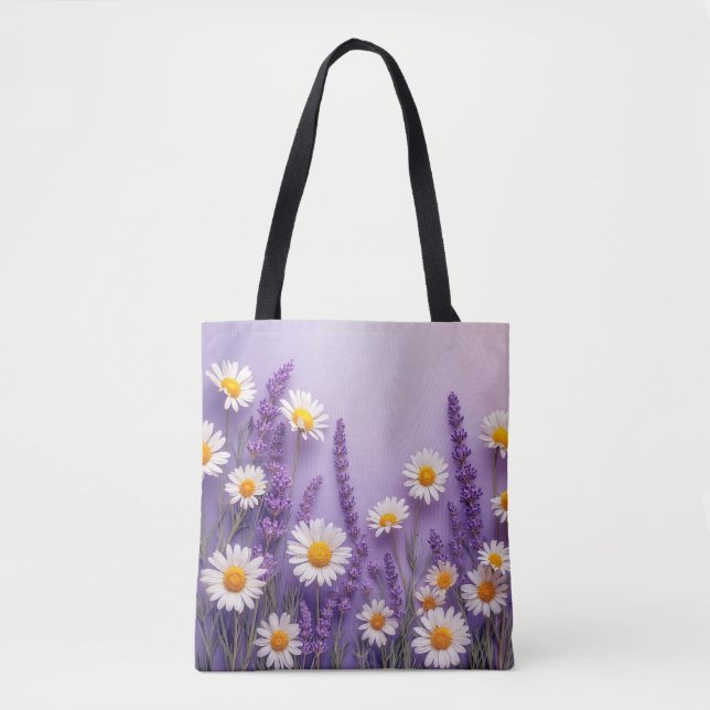 Soft Violet Wildblommte Tote Bag Tygkasse (Framsida)