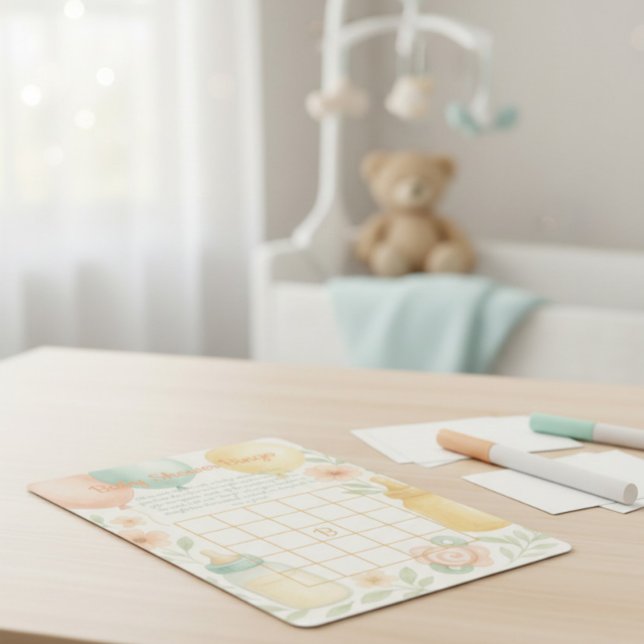 Soft Watercolor Baby Shower Bingo Card  Inbjudningar (Skapare uppladdad)