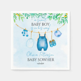 Soft Watercolor Blue Boy Baby Shower Napkins Pappersservett