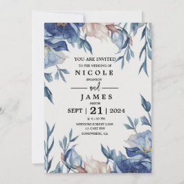 Soft Watercolor Blue Floral Inbjudningar