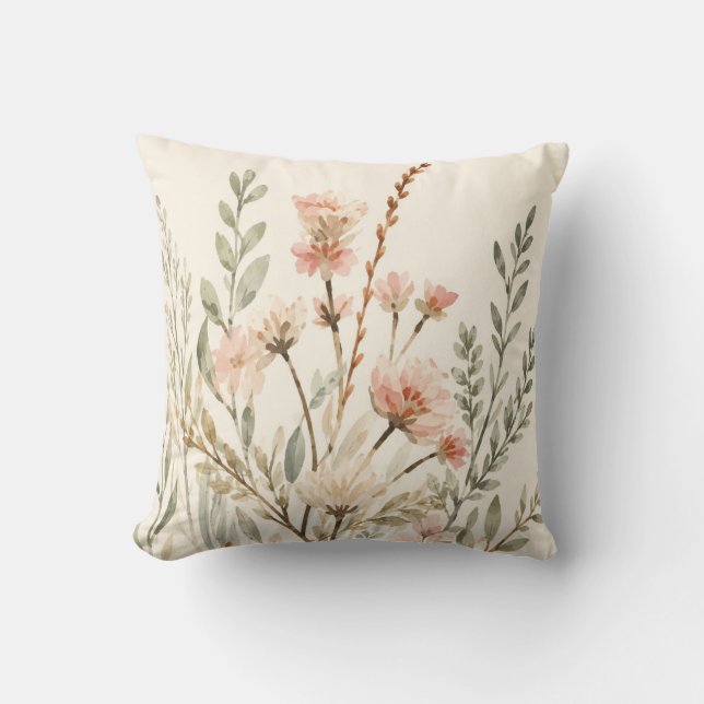 Soft Watercolor Botanical Floral Cushion Kudde (Framsida)