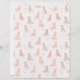 Soft Watercolor Cats Pattern with Hearts