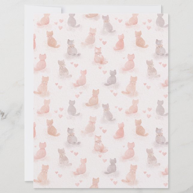 Soft Watercolor Cats Pattern with Hearts (Framsida)