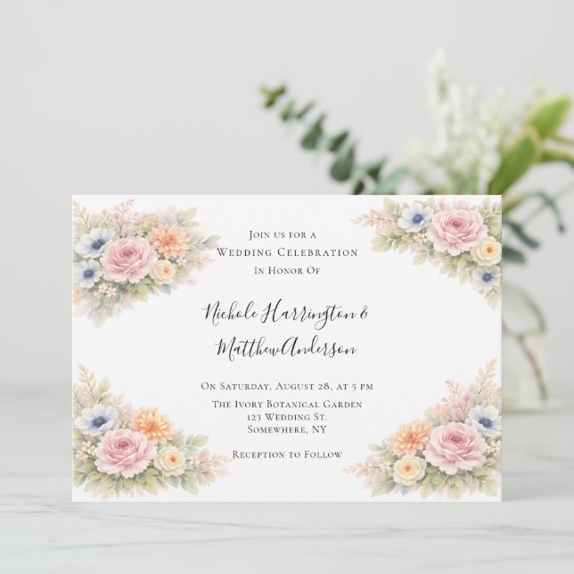 Soft Watercolor Floral Wedding Celebration Inbjudningar (Stående Fram)