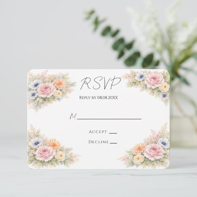 Soft Watercolor Floral Wedding OSA Kort (Stående Fram)