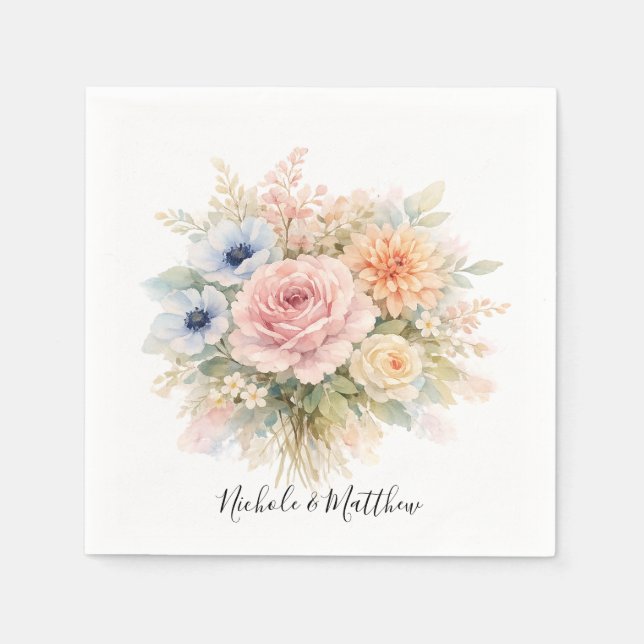 Soft Watercolor Floral Wedding Pappersservett (Framsidan)