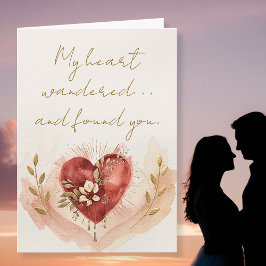 Soft Watercolor Heart with Warm Florals and Gold Helgkort