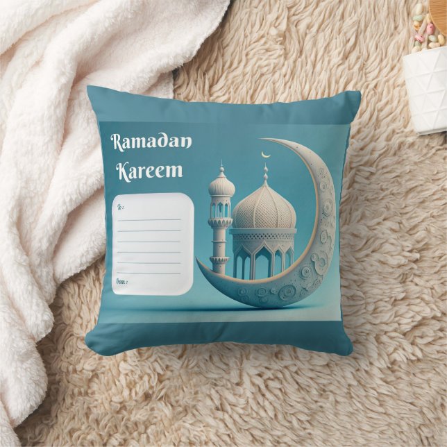 Soft Watercolor Mosque Ramadan Serenity Kudde (Filt)