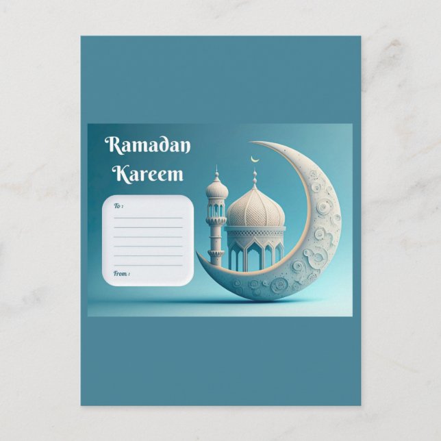 Soft Watercolor Mosque Ramadan Serenity Vykort (Framsida)