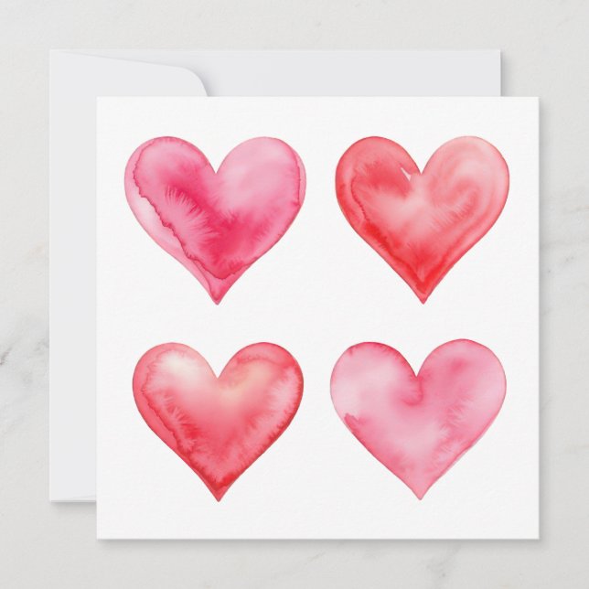 Soft Watercolor Pink Red Heart Valentine Wedding  Kort (Framsida)