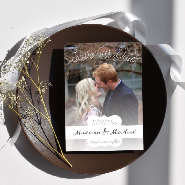Soft White Banner Photo Spara datum meddelande Inbjudningar (Soft White Banner Photo Save the Date)