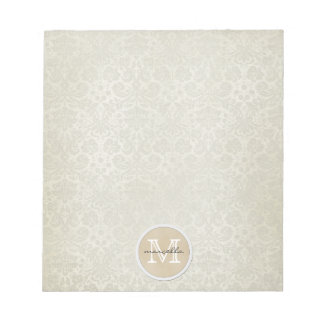 Soft White Damasks Mönster Monogram Anteckningsblock