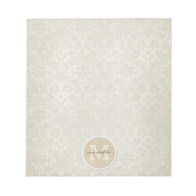 Soft White Damasks Mönster Monogram Anteckningsblock (Framsida)