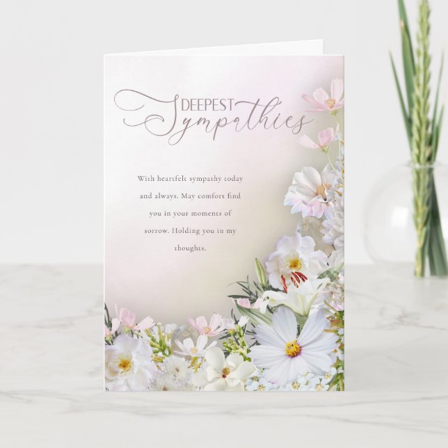 Soft White & Pastel Floral Deepest Sympathies Card Kort (Framsida)