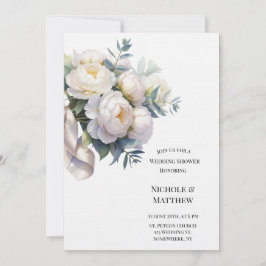 Soft White Peony with Eucalyptus Wedding Shower Inbjudningar