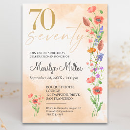 Soft Wildflower 70th Birthday For Her Inbjudningar