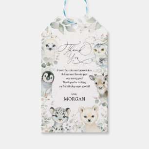 Soft Winter Arktis Animals Greenery Birthday Favor Presentetikett