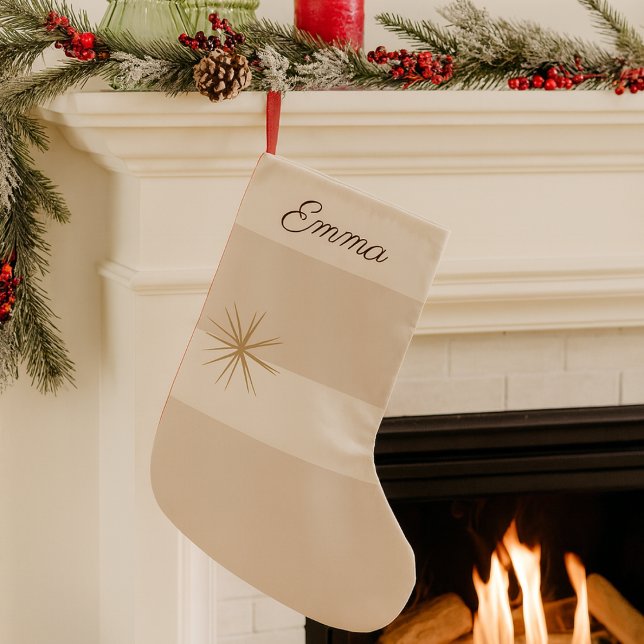 Soft Winter Bands Christmas Stocking Liten Julstrumpa (Soft beige and ivory bands bring warm winter accents to your mantle)