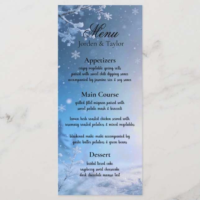 Soft Winter Daydream Wedding Menu Meny (Framsida)