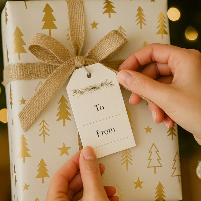 Soft Winter Pines Gift Tag Presentetikett (Soft winter pines and neutral tones for warm seasonal tagging)