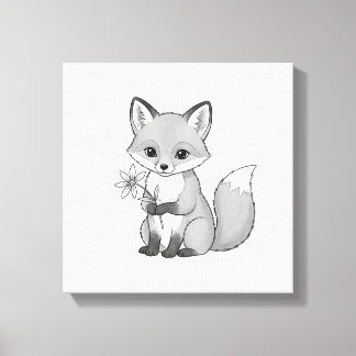 Soft Woodland Fox Holding a Flower Canvastryck
