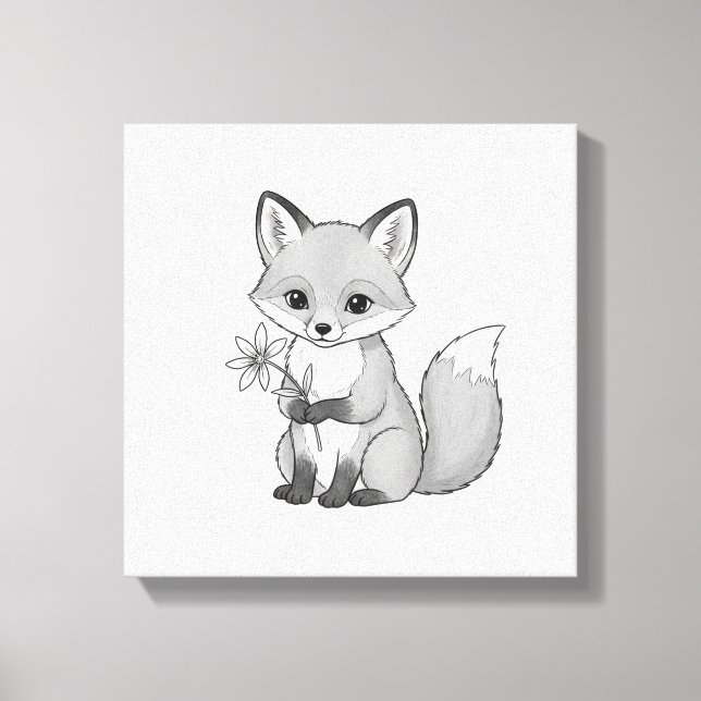 Soft Woodland Fox Holding a Flower Canvastryck (Framsida)