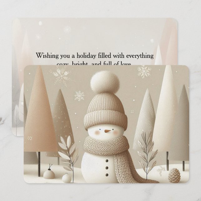 Soft Woodland Snowman Christmas Holiday Card Julkort (Fram/baksida)