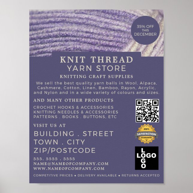 Soft Wool, Knitting Store, Garnbutiksreklam Poster (Framsidan)