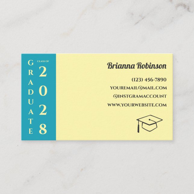 Soft Yellow Photo Modern Graduation Name Card (Framsida)