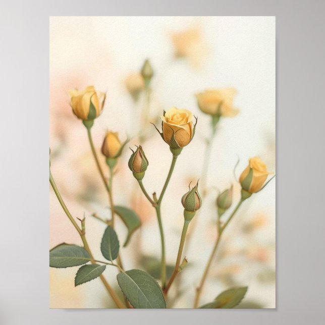  Soft Yellow Rose Buds Floral Design Poster (Framsidan)