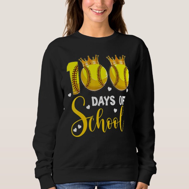Softball 100 Days of School Happy 100th Day 1 T Shirt (Framsida)