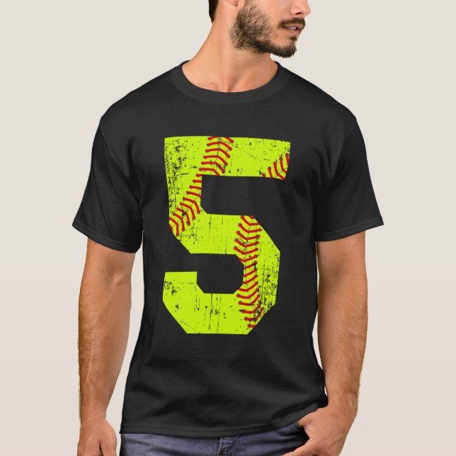 Softball 5 Jersey-nummer T Shirt (Framsida)