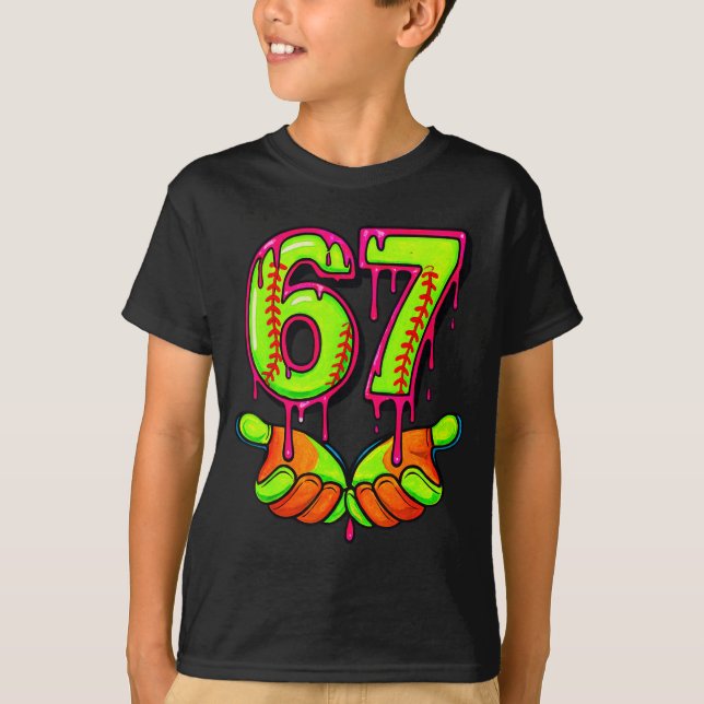 Softball 67 Six Seven Funny Gen Alpha Meme Drip Te T Shirt (Framsida)