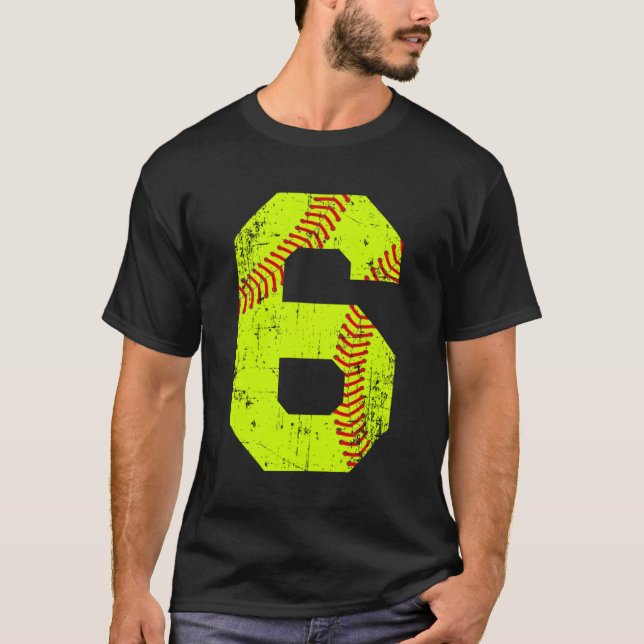 Softball 6 Jersey-nummer T Shirt (Framsida)