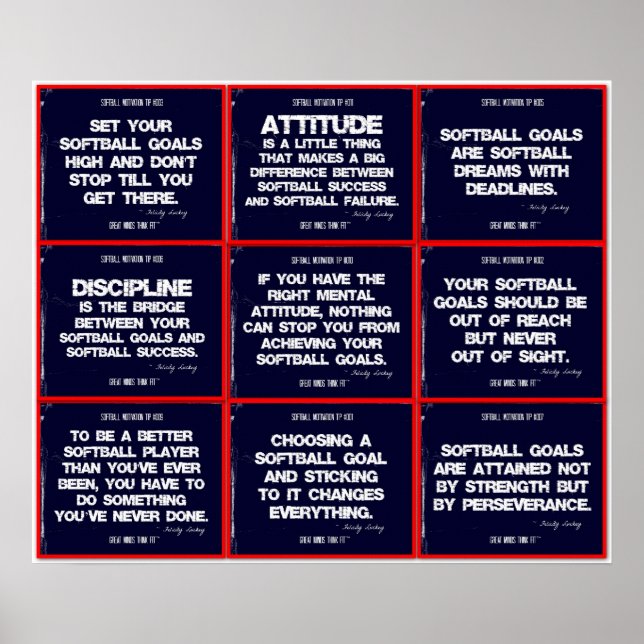Softball 9 Quote Collage in Red, White and Blue Poster (Framsidan)