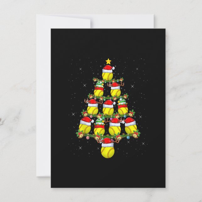Softball Älskare Xmas Träd Ljusslinga Santa Softba Inbjudningar (Framsida)