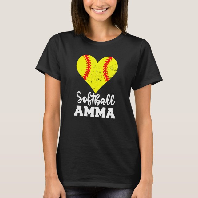 Softball Amma Softball Heart Grandma Amma T Shirt (Framsida)