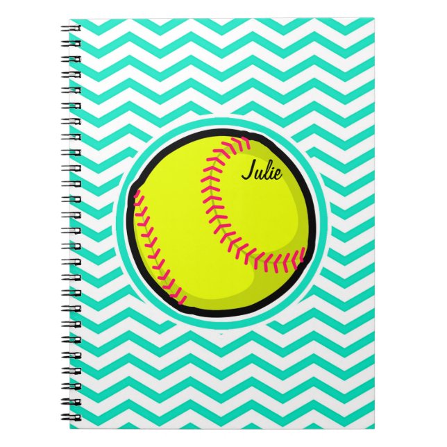Softball; Aqua Grönt Chevron Anteckningsbok (Framsidan)