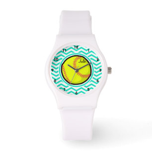 Softball; Aqua Grönt Chevron Armbandsur