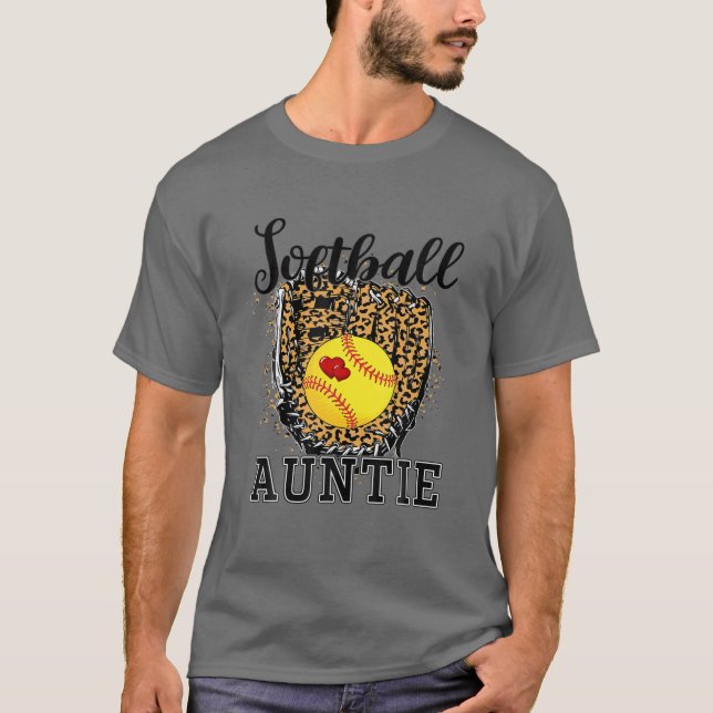 Softball Auntie Leopard Game Day Moster Mor Softb T Shirt (Framsida)