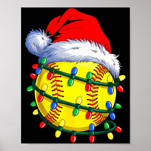 Softball Ball Santa Hat Christmas Softball Xmas Li Poster (Framsidan)