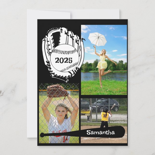 Softball/Baseball 3 Photo Collage Black Meddelande (Framsida)