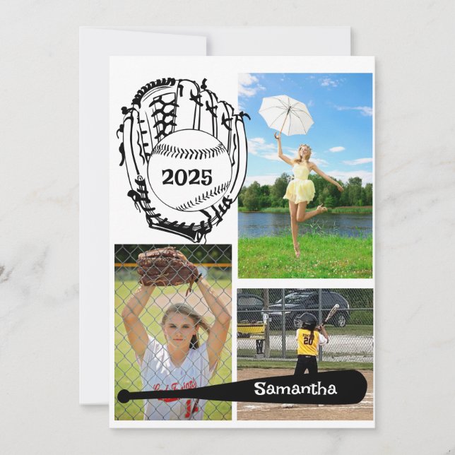 Softball/Baseball 3 Photo Collage White Meddelande (Framsida)