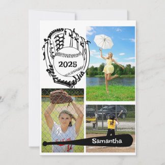Softball/ Baseball 3 Photo White Studenten Inbjudningar