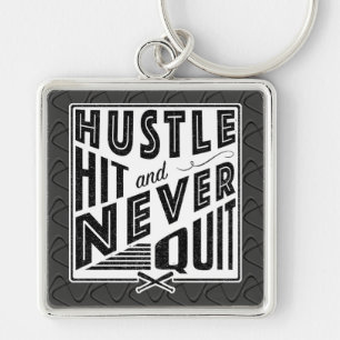 Softball Baseball Hustle Slå Quote-Nyckelring Fyrkantig Silverfärgad Nyckelring